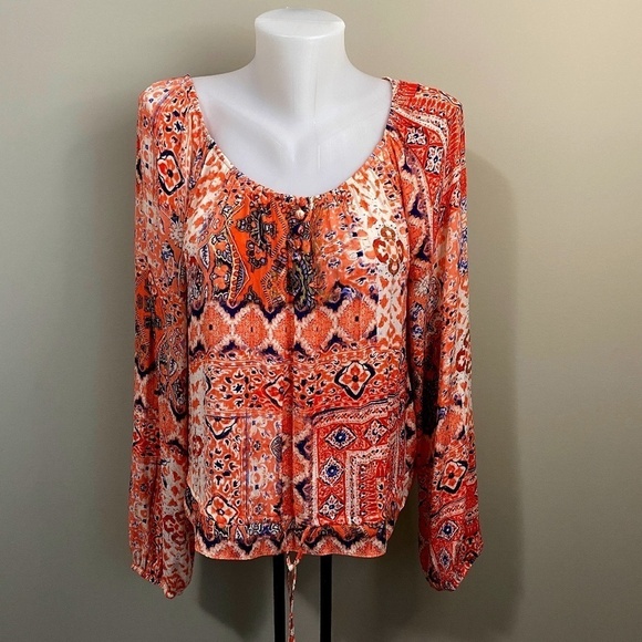 Guess Boho Women's Lightweight Long Sleeve 1/4 Button Top Size Large - Picture 1 of 9